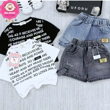Set áo thun cotton in và quần sọc jean cho bé trai 10-28 dưới 1m25 - 165.000đ 4