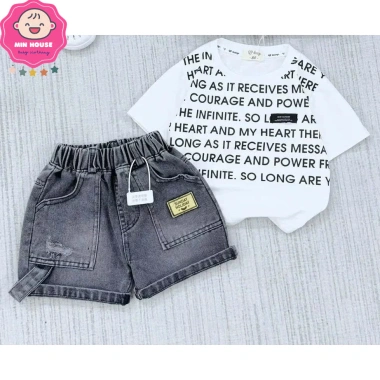 Set áo thun cotton in và quần sọc jean cho bé trai 10-28 dưới 1m25 - 165.000đ 5