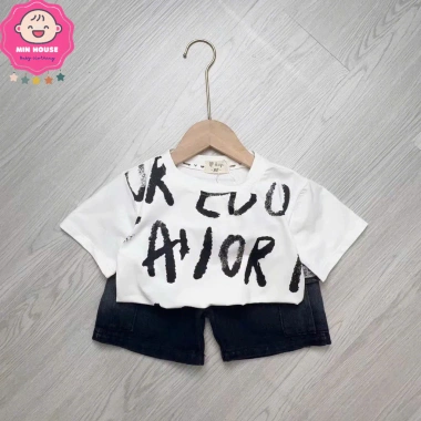 Set áo thun cotton in và quần sọc jean cho bé trai 10-28 dưới 1m25 - 165.000đ 6