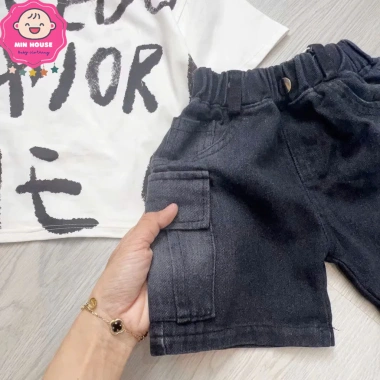 Set áo thun cotton in và quần sọc jean cho bé trai 10-28 dưới 1m25 - 165.000đ 7