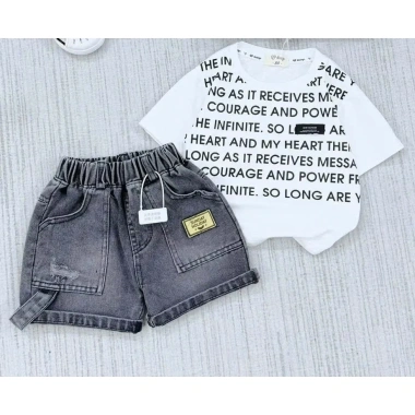 Set áo thun cotton in và quần sọc jean cho bé trai 10-28 dưới 1m25 - 165.000đ 9
