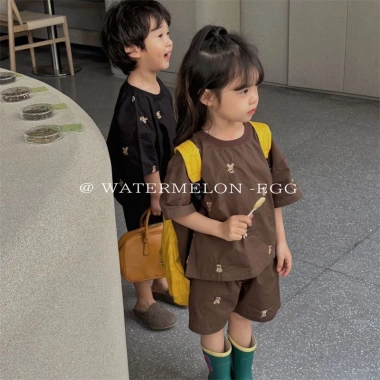 Set áo thun ngắn tay + quần short thêu họa tiết phong cách mới cho bé, chỉ 206.805 VND 4