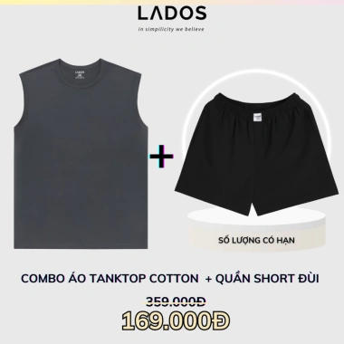 Set áo thun tanktop 3 lỗ thể thao + quần short đùi Kate nam - Tập gym, chạy bộ, mặc nhà, dạo phố LADOS-7.107