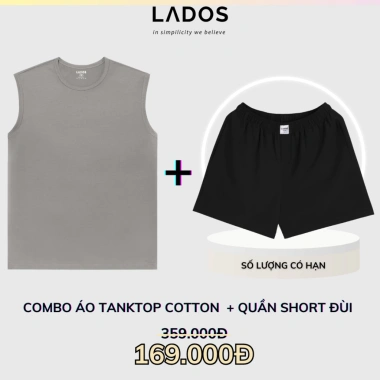 Set áo thun tanktop 3 lỗ thể thao + quần short đùi Kate nam - Tập gym, chạy bộ, mặc nhà, dạo phố LADOS-7.107