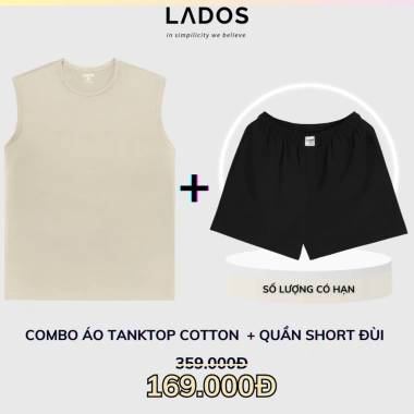 Set áo thun tanktop 3 lỗ thể thao + quần short đùi Kate nam - Tập gym, chạy bộ, mặc nhà, dạo phố LADOS-7.107