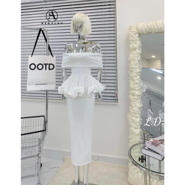 Set áo trễ vai bé to và váy bút chì dài thun gân - Tiệc, công sở, giảm còn 139k 2