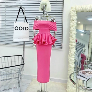 Set áo trễ vai bé to và váy bút chì dài thun gân - Tiệc, công sở, giảm còn 139k 4