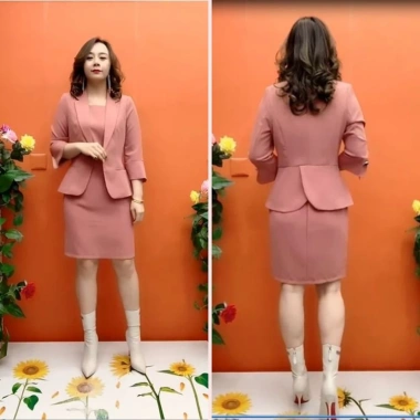 Set áo vest + váy sát nách nữ cao cấp, chất liệu tuyết mưa, không nhăn, giá ưu đãi 319.500₫