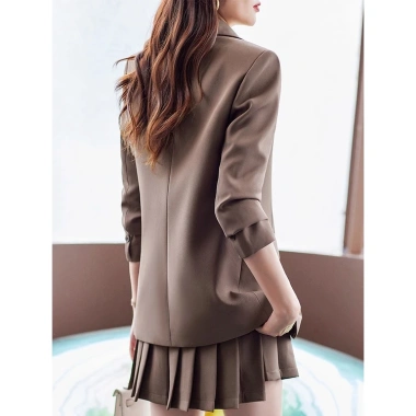 Set áo vest & váy xếp ly nữ nâu xuân - Hàn Âu sang trọng, giảm 23% chỉ 789.275₫
