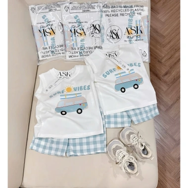 Set Ba Lỗ Bé Trai Surf Vibes quần sọc caro xanh chất liệu mềm mát giá ưu đãi 145k 5 Set Ba Lỗ Bé Trai Surf Vibes quần sọc caro xanh chất liệu mềm mát giá ưu đãi 145k 5