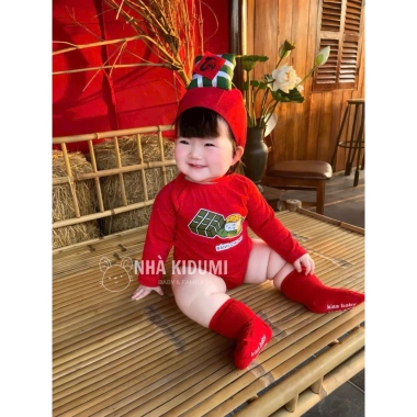 Set bánh chưng đỏ Tết 2.026 cho bé trai - bé gái kèm nón cotton chất lượng, giá chỉ 139.000 VND 3