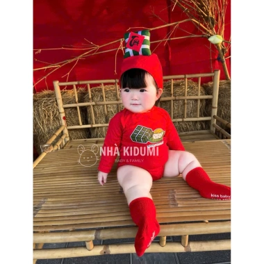 Set bánh chưng đỏ Tết 2.026 cho bé trai - bé gái kèm nón cotton chất lượng, giá chỉ 139.000 VND 8