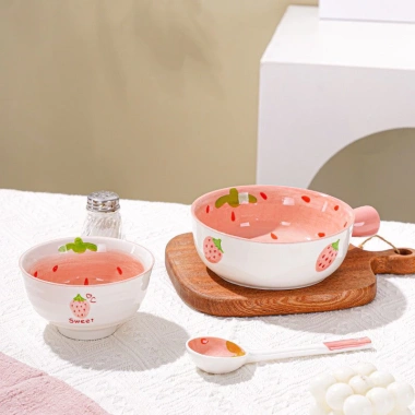 Sét Bát 4 Món Hình Quả Dâu Hồng: Giá Ưu Đãi 145k, FREE SHIP