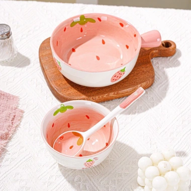 Sét Bát 4 Món Hình Quả Dâu Hồng: Giá Ưu Đãi 145k, FREE SHIP