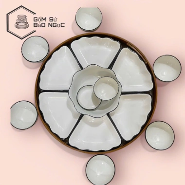 Sét bát đĩa gốm sứ hoa mặt trời 45cm hoa văn hoan tiết viền đen sắc nét giá 179k