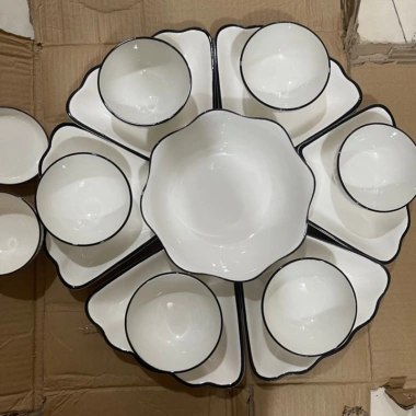 Sét bát đĩa gốm sứ hoa mặt trời 45cm hoa văn hoan tiết viền đen sắc nét giá 179k