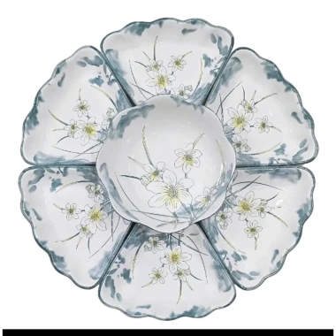 Sét bát đĩa gốm sứ hoa mặt trời 45cm hoa văn hoan tiết viền đen sắc nét giá 179k