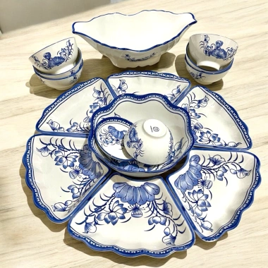 Sét bát đĩa gốm sứ thắp hương hoa mặt trời cao cấp - hoa văn sắc nét, giá chỉ 300.000đ