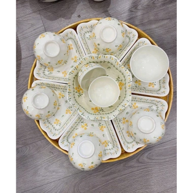 Sét bát đĩa gốm sứ thắp hương hoa mặt trời cao cấp - hoa văn sắc nét, giá chỉ 300.000đ