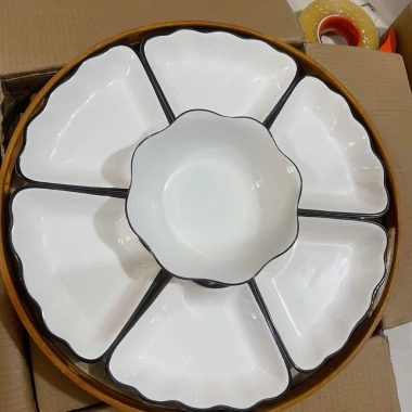 Sét bát đĩa gốm sứ thắp hương hoa mặt trời cao cấp - hoa văn sắc nét, giá chỉ 300.000đ