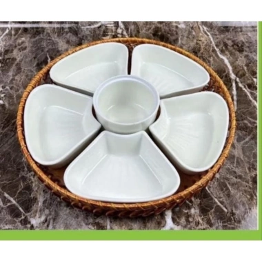 Set bát đĩa nhựa phíp hình hoa mai 5 cánh – 5 đĩa, 1 bát, 1 khay, chỉ 42.000₫