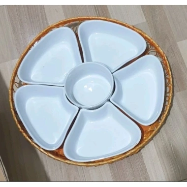 Set bát đĩa nhựa phíp hình hoa mai 5 cánh – 5 đĩa, 1 bát, 1 khay, chỉ 42.000₫