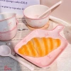 Sét Bát Nơ Hồng Trắng 5 món - Đĩa chuôi cầm mẫu vuông A.B, 155k, free ship 4