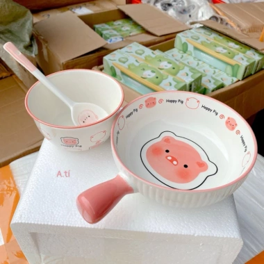 Set Bát Sứ 3 Món Hoạ Tiết Lợn Hồng Cute – Giá ưu đãi 129.900₫ 4