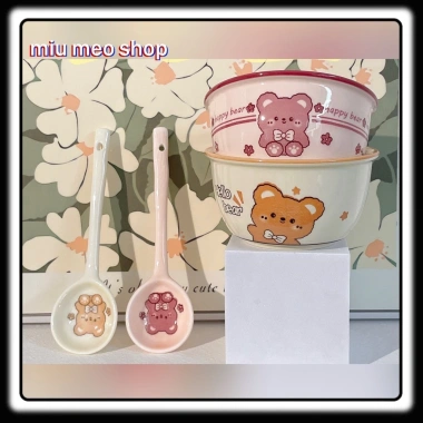 Set bát sứ dễ thương 2 bát + 2 thìa Ati Abin giá ưu đãi 71.000₫