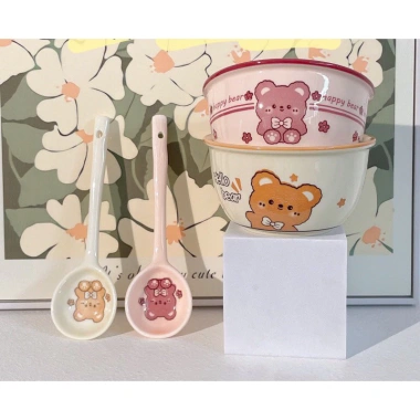 Set bát sứ dễ thương 2 bát + 2 thìa Ati Abin giá ưu đãi 71.000₫