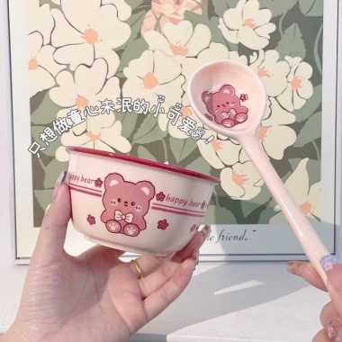 Set bát sứ dễ thương 2 bát + 2 thìa Ati Abin giá ưu đãi 71.000₫