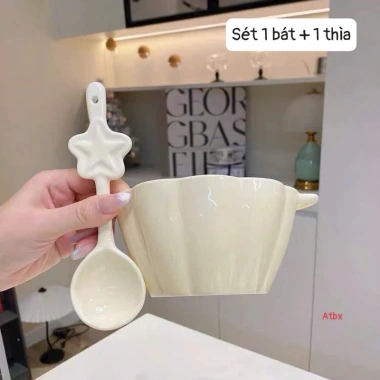 Set bát tô đựng canh và thìa trơn hình hoa nhẹ nhàng FREESHIP giá ưu đãi 82.800₫