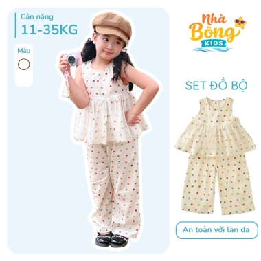 Set bé gái áo sát nách, quần ống suông chấm bi, vải mềm thoáng mát, chỉ 214.000đ
