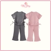 Set Bé Gái Gân Tăm Áo Tay Ngắn Rút Eo Quần Ống Loe Nhẹ Mềm Giá 165.240₫ 2