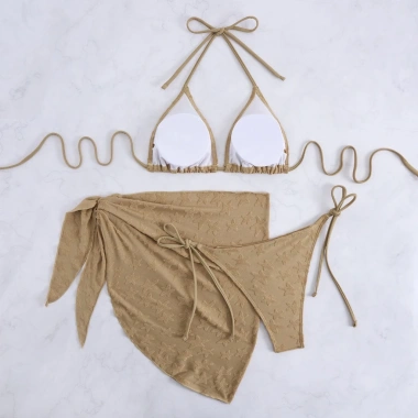 Set Bikini 2 Mảnh Hoa Nổi, Khăn Quấn Sang Trọng - Quảng Châu Cao Cấp, Giá 185k
