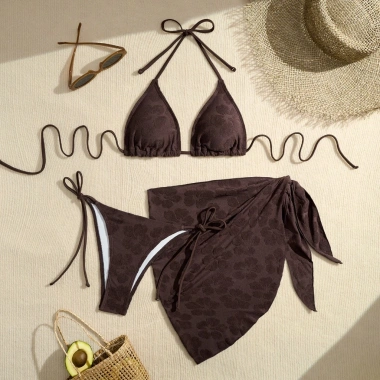 Set Bikini 2 Mảnh Hoa Nổi, Khăn Quấn Sang Trọng - Quảng Châu Cao Cấp, Giá 185k