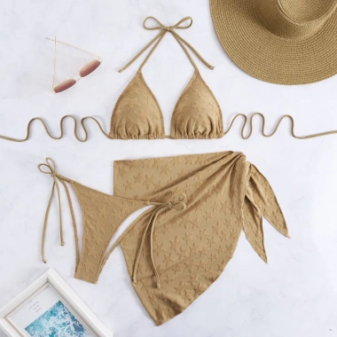 Set Bikini 2 Mảnh Hoa Nổi, Khăn Quấn Sang Trọng - Quảng Châu Cao Cấp, Giá 185k