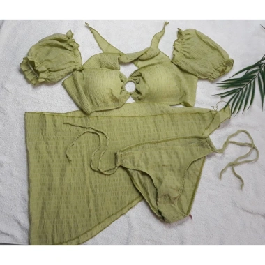 Set bikini 2 mảnh tay rớt màu trơn - Giá ưu đãi 143.000đ, phong cách trẻ trung 3