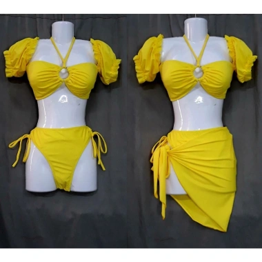 Set bikini 2 mảnh tay rớt màu trơn - Giá ưu đãi 143.000đ, phong cách trẻ trung 4