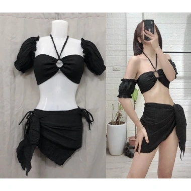 Set bikini 2 mảnh tay rớt màu trơn - Giá ưu đãi 143.000đ, phong cách trẻ trung 8