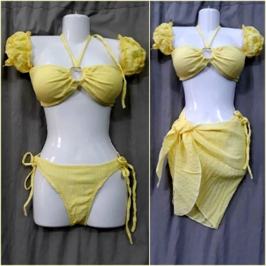 Set bikini 2 mảnh tay rớt màu trơn - Giá ưu đãi 143.000đ, phong cách trẻ trung 9