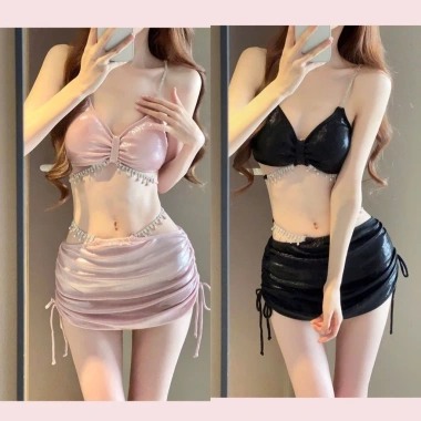 Set bikini 3 chi tiết dây đính đá, khăn quấn eo sexy gợi cảm NGOMINH BKN12 - 199k