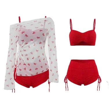 Set bikini 3 chi tiết họa tiết nơ trễ vai hottrend sexy - KUNKUN BKN61 chỉ 169.000₫ 2