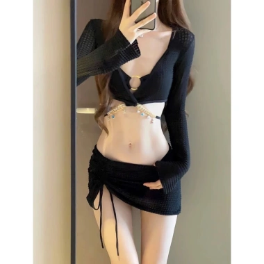 Set bikini 4 món gân xốp, dây đá lấp lánh, sexy bơi biển mùa hè KS2.288