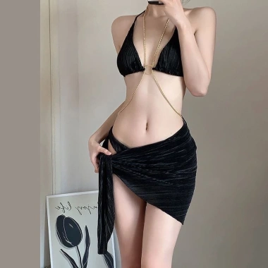 Set bikini ba mảnh đen kèm vòng body lấp lánh tôn dáng Hàn Quốc BKN11 2