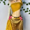 Set Bikini Boho Vàng – Khăn quấn, tặng dây chuyền vỏ sò, chip và 2 kẹp hoa