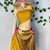 Set Bikini Boho Vàng – Khăn quấn, tặng dây chuyền vỏ sò, chip và 2 kẹp hoa 3