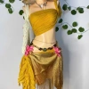 Set Bikini Boho Vàng – Khăn quấn, tặng dây chuyền vỏ sò, chip và 2 kẹp hoa 4