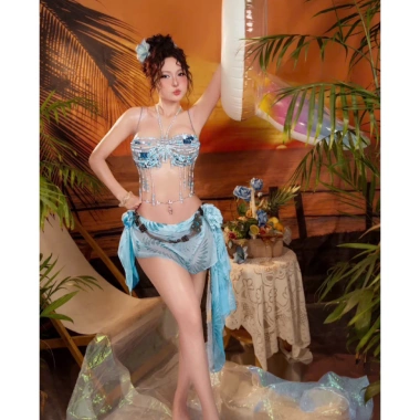 Set Bikini Đá Xanh Dương quyến rũ, dây chuyền sò + 2 kẹp hoa chip, 1,250,000 VND