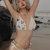 Set Bikini Đan Len Boho Biển Hoa Tím - 499k, Tặng dây chuyền vỏ sò & 2 kẹp hoa 5